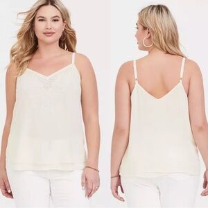 Torrid | Cream Sophie Chiffon Embroidered Swing Cami | Size 2